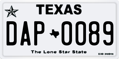 TX license plate DAP0089