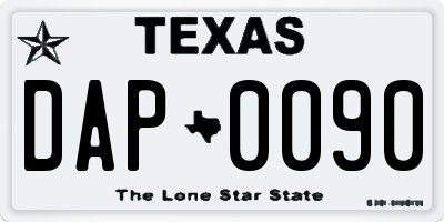TX license plate DAP0090