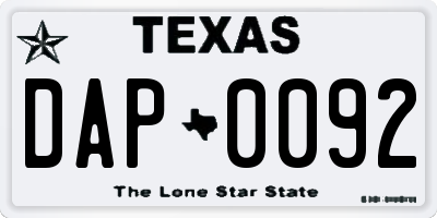 TX license plate DAP0092