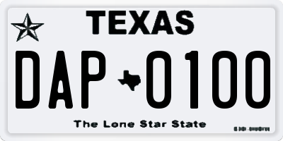 TX license plate DAP0100