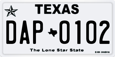 TX license plate DAP0102
