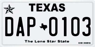 TX license plate DAP0103
