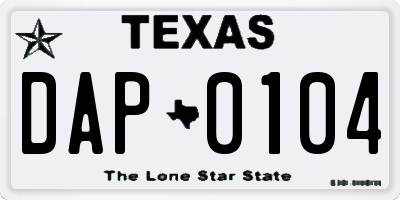 TX license plate DAP0104