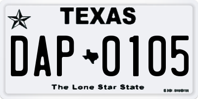 TX license plate DAP0105