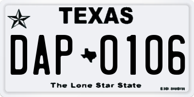 TX license plate DAP0106