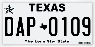 TX license plate DAP0109