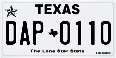 TX license plate DAP0110
