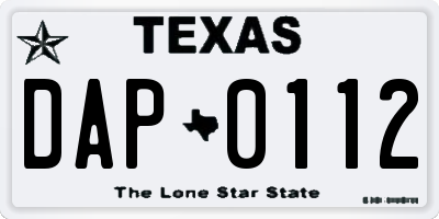 TX license plate DAP0112