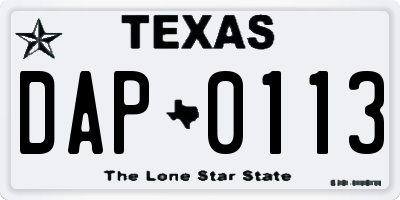 TX license plate DAP0113