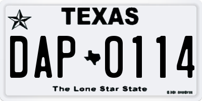 TX license plate DAP0114