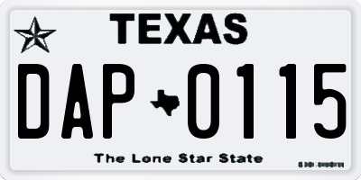 TX license plate DAP0115