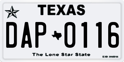 TX license plate DAP0116