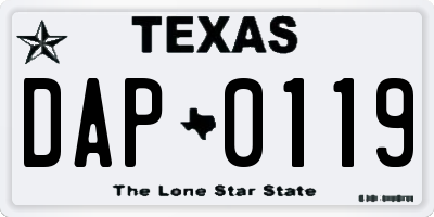 TX license plate DAP0119