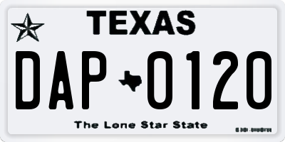 TX license plate DAP0120