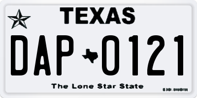 TX license plate DAP0121