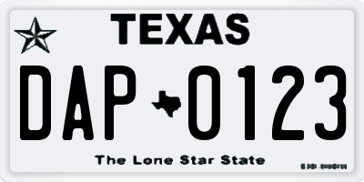 TX license plate DAP0123