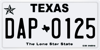 TX license plate DAP0125