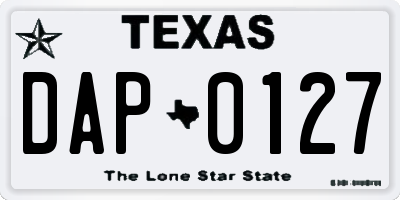 TX license plate DAP0127