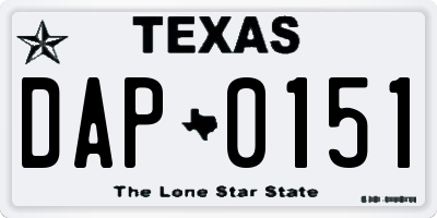 TX license plate DAP0151