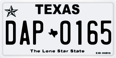 TX license plate DAP0165