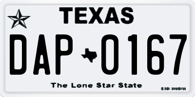 TX license plate DAP0167