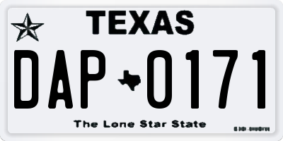 TX license plate DAP0171