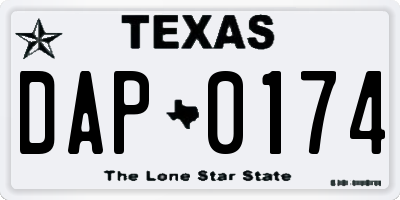 TX license plate DAP0174