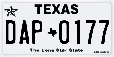 TX license plate DAP0177