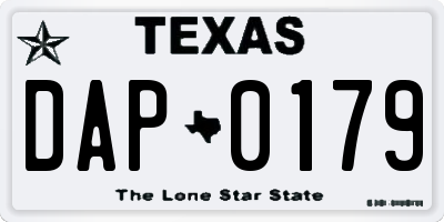 TX license plate DAP0179