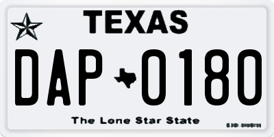 TX license plate DAP0180