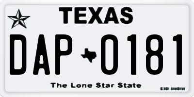 TX license plate DAP0181