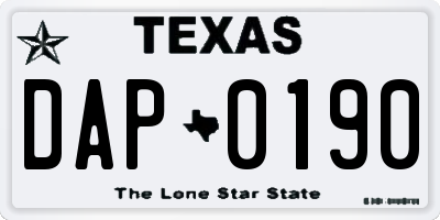 TX license plate DAP0190