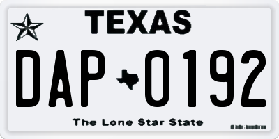 TX license plate DAP0192