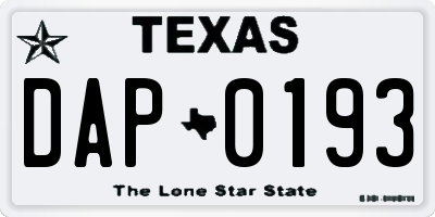 TX license plate DAP0193