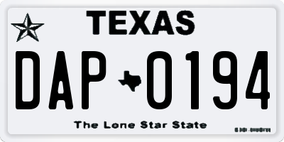 TX license plate DAP0194