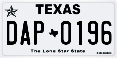 TX license plate DAP0196