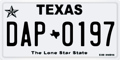 TX license plate DAP0197