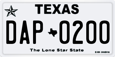 TX license plate DAP0200