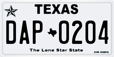 TX license plate DAP0204