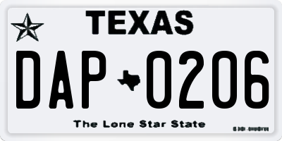 TX license plate DAP0206