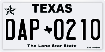TX license plate DAP0210