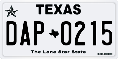 TX license plate DAP0215