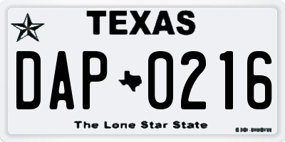 TX license plate DAP0216