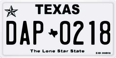 TX license plate DAP0218