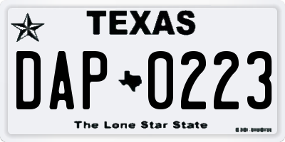 TX license plate DAP0223