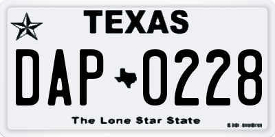 TX license plate DAP0228