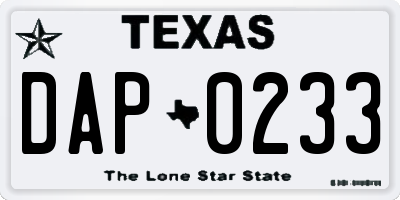 TX license plate DAP0233