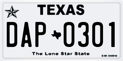 TX license plate DAP0301