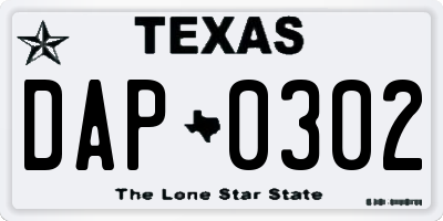 TX license plate DAP0302
