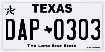 TX license plate DAP0303